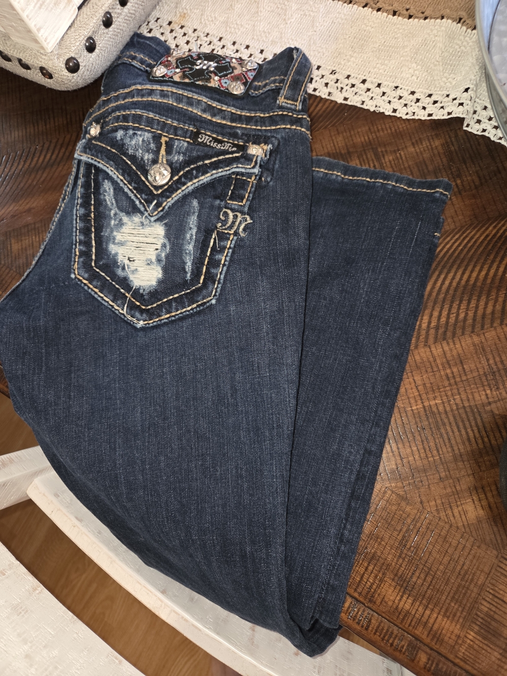 Miss Me Women's Distressed Dark Blue Denim Jeans - Picture 4 of 5